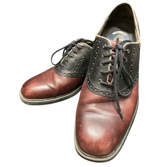 Nunn Bush Leather Oxfords Men's Size 10M Dress Shoes Two Tone Burgundy Brown - Picture 1 of 9